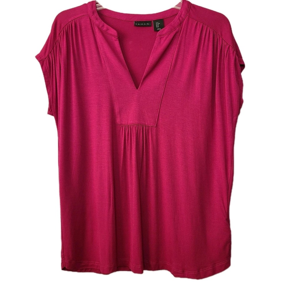 Tahari‎ Women's Hot V-Neck Short Sleeve Blouse Top Lightweight Casual Sz M